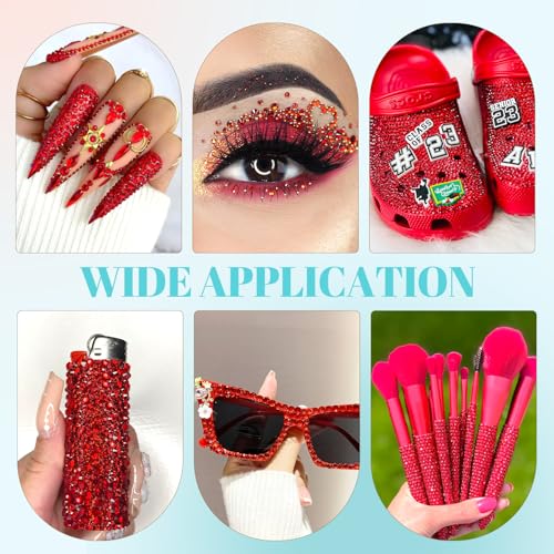 6100Pcs Resin Red Rhinestones for Bedazzling with 2Pcs 10ml B7000 Jewelry Glue, 1 Box Flatback Gems Crystals Diamonds for Makeup Crafting Nail Art - color: Red, size: 1 Small Pack + 2Pc Glue