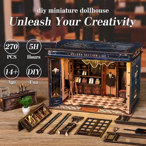 Book Nook Kit, 3D Wooden Puzzle for Adult, DIY Miniature House Kit for Adults, Booknook with LED Light, Gifts for Family, Friends and Book Lovers, Bookshelf Decor(Golden Section Line) - color: Golden Section Line