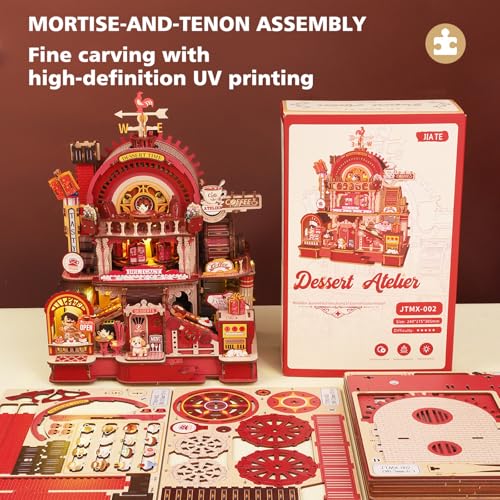3D Wooden Puzzle for Adult, 3D Puzzle DIY Miniature House Kit for Adult, Booknook with LED Light, 3D Wood Puzzle Gifts for Family, Friend, Bookshelf Deco(Sweet Treats Workshop) - color: Sweet Treats Workshop