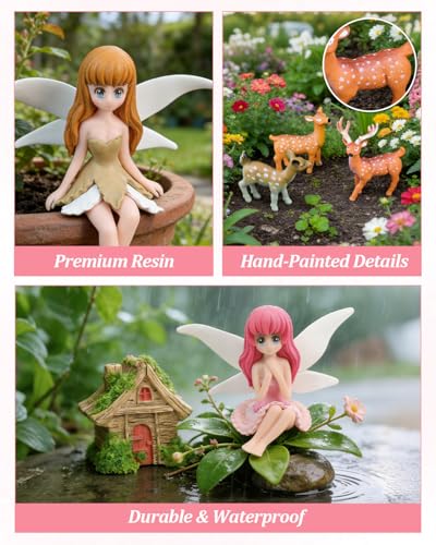 Avalution 70 Pcs Fairy Garden Accessories Kit, Miniature Fairies, Animals, Houses, Trees and Fences for Planters, Terrariums and DIY Decor - size: 70 Pcs