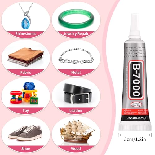 cridoz B7000 Jewelry Glue for Rhinestones,10Pack Flexible Super Glue Gel with Precision Tip Multi Function Clear Gem Glue Fabric Adhesive for Cloth Metal Stone Bead Jewelry Making Wood Glass - size: 10x15ml/0.5 oz
