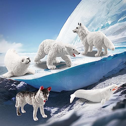 10 PCS Arctic Animals Figures, Polar Animals Figurines for Diorama School Project, Arctic Tundra Animal Toys Set with Polar Bear Deer Arcitc Fox Wolf - style: 10PCS