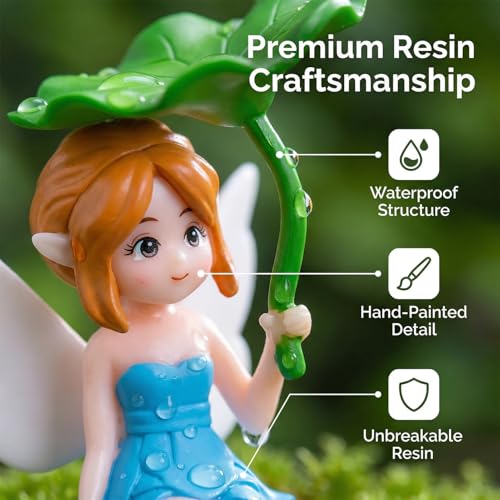 Miniature Fairy Accessories - Small Figurines, Flower Pot & Fairy Garden, Home, Desk Shelf, Moss Landscapes, Car Decor, Compact Gift for Enthusiasts, 4 Pieces (Fairy - Lotus Leaf)