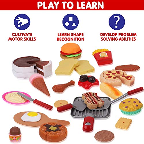 50 PCS Kids Deluxe Pretend Play Food Set with Kitchen Tools, Breakfast, Fast Food, Ice Cream & Desserts - Fun & Interactive Gourmet Toy Assortment Playset for Imaginative Play - style: 50 Pieces