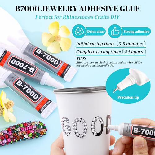6100Pcs Resin Rhinestones for Crafting with 2Pcs 10ml B7000 Jewelry Glue, 1 Box Flatback Crystals Diamond (Clear) for Bedazzling Crafts DIY Nail Art Non Hotfix Gems for Clothing Shoes Tumblers - color: Clear, size: 1 Small Pack + 2Pc Glue