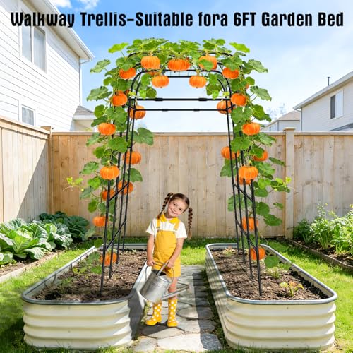 7FT Garden Trellis Arch for Climbing Plants – Tall Outdoor Metal Trellis for Vegetables, Peas, Tomatoes,﻿ Cucumber Trellis Arch & Vertical Garden Climber Plant Support for Vine Plants - size: 57.09 inch × 39.37 inch × 82.68 inch