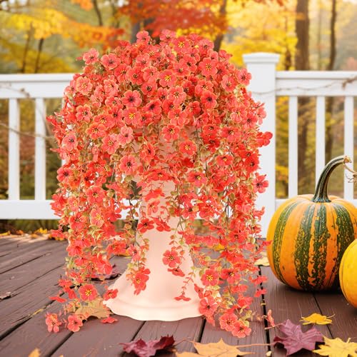 Artificial Fall Flowers for Outdoors UV Resistant Fake Mums Orange Decor - color: Full Orange