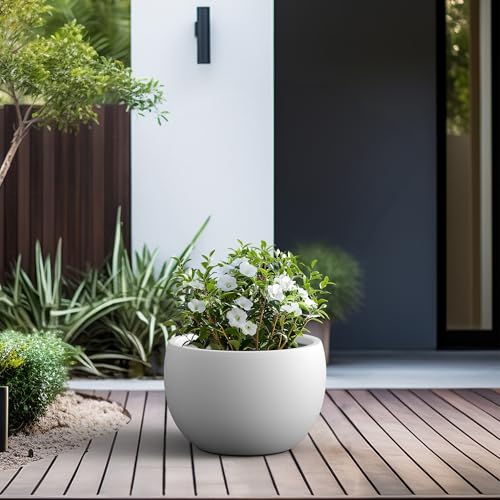Kante Large Round Bowl White Concrete Planter 20" Dia, Outdoor - color: Pure White, size: 19.9" d