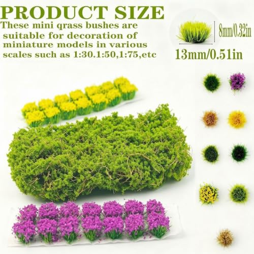 126 Pcs Static Grass Tufts&Flowers DIY Miniature Shrubs Bushes