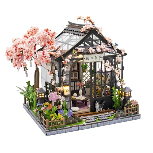 MAGQOO DIY Miniature Dollhouse Kit DIY Miniature House Kit Tiny Mini House Kits with Furniture 1:24 Scale 3D Puzzles(Spring Sakura) - color: Spring Sakura