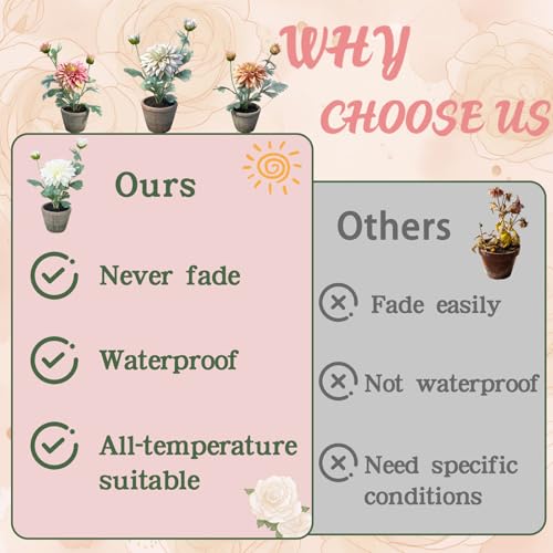 White Artificial Dahlia Flowers in Pot, Faux Floral Decor - color: Dahlia White