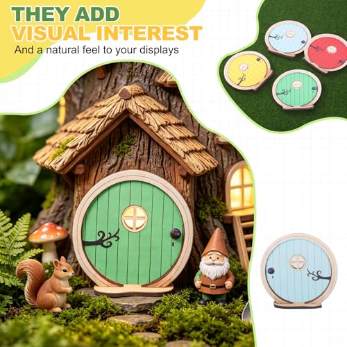 Fairy Garden Door Tree Dollhouse Wooden Door Miniature DIY Blue - color: Blue