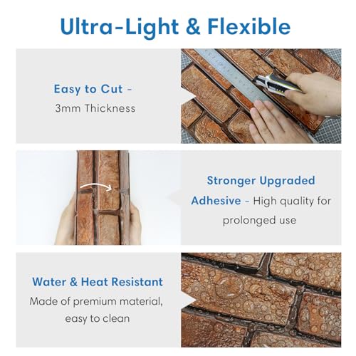 COMSTICKC 3D Peel and Stick Faux Brick Wall Panels for Quick DIY Wall Decor - color: Reddish brown -1