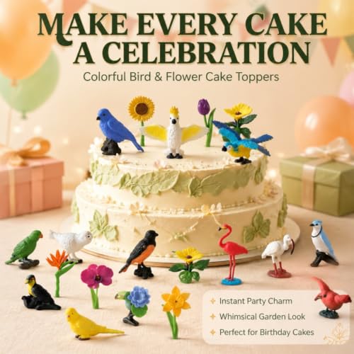 25pcs Plastic Animal Figures, Mini Bird & Flowers Figurines for Kids