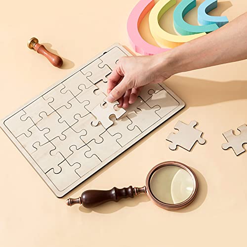 Deekin 30 Sheets Unfinished Wood Blank Puzzles Customizable Blank Wooden Pieces Freeform Things to Paint, Write and Draw On, Wooden Jigsaw Puzzles for Kids DIY Craft, 8.9 x 5.9 Inch (Pack of 4) - size: 8.9 x 5.9 inches (Pack of 4)
