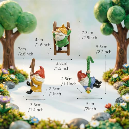 3 PCS Climbing Gnomes Tree Faces Decor, Resin Dwarf Statues for Outdoor Yard Garden, Cute Fairy Garden Ornaments, Flower Pot Huggers for Patio Lawn Landscape & Micro Landscape Pendants
