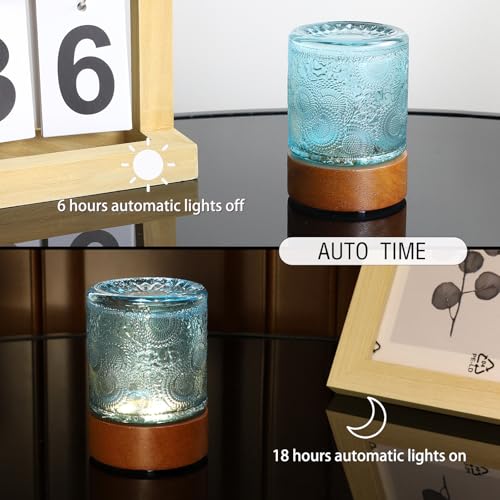Small Battery Operated Light with Timer,Adult Night Lights for Bedroom,Mini Lamp for Lndoor Use in Bathroom, Hallway,Glass Light Lamp (Blue) - color: Blue