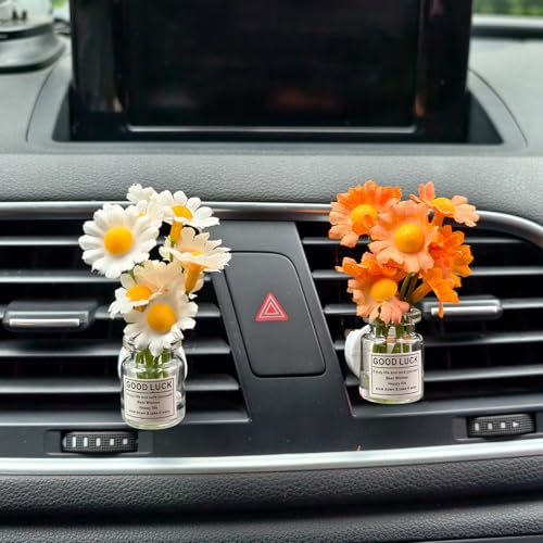 Set of 4 Cute Flower Bouquet Car Air Freshener Vent Clips, Mini Artificial Flowers for Car Air Vent Decoration, Auto Interior Dashboard Ornament Accessories (Daisy) - color: Daisy