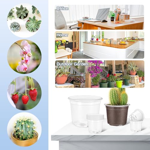 VOKOY 40 Pack 5/4/3/2.75 Inch Clear Nursery Pots with 40 Plant Labels, Clear Plant Pots with Drainage Hole Plastic Transparent Variety Pack Garden Flower Seedling Pot Small Planter Containers - size: 5/4/3/2.75 Inch - 40pcs