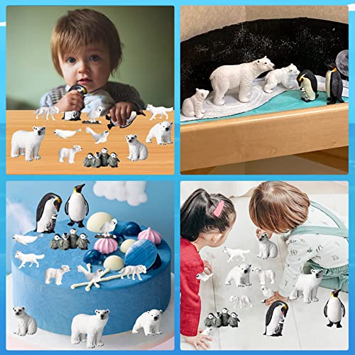 EOIVSH 12PCS Plastic Polar Animals Toy Figures, Realistic Arctic Animal Figurines for Kids, Education Sea Creature Toys Set with Polar Bear Family Emperor Penguin Family Arctic Fox Wolf - style: 12 PCS