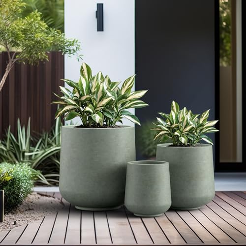 Kante Set of 3 Mint Green Concrete Curved Planters 16.5" 13" 9.4" Dia - color: Mint Green, size: Set of 3: 15.3" + 11.6" + 8.2" D