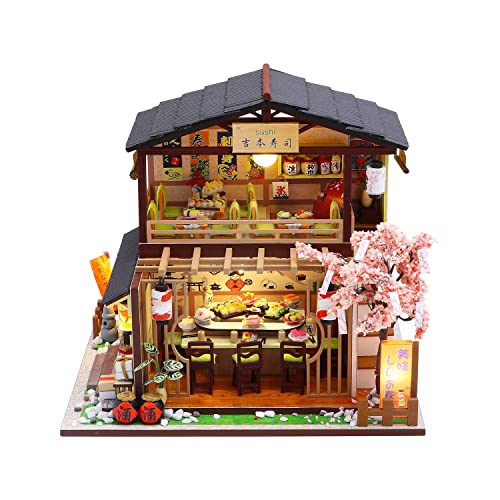 MAGQOO Miniature Dollhouse Kit DIY Dollhouse Kit DIY House Kit Wooden Mini Doll House Kit Creative Room with Dust Cover(Sushi) - color: Sushi