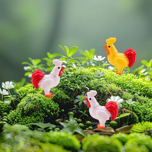 KOOBOOK 50Pcs Mini Resin Roosters Figurine Set Tiny Chicken Garden Decorations Cartoon Miniature Farm Animals for Moss Landscape Fairy Gardens Terrariums Cute Small Chick Statues