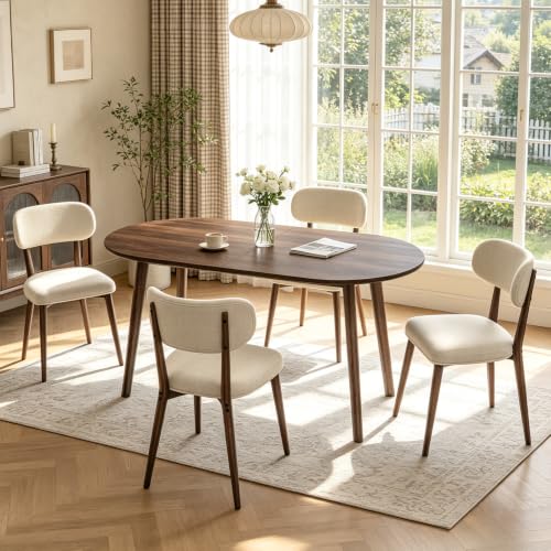 63" Oval Dining Table Set for 4 with Solid Wood Legs - color: Walnut Table Brown-l Chairs