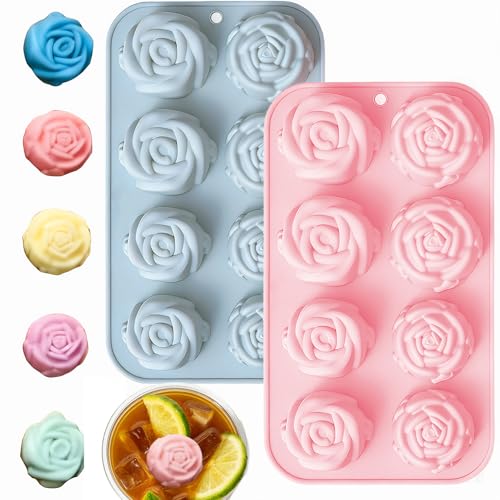2Pcs Realistic Rose Soap Molds for Chocolate,Detailed Large Blooming Floral Molds for Candle,Cake,Jelly,Pudding, Ice Cubes,Ideal DIY,Wedding Favors Gift,Anniversary&Party Decor - color: 18-Cavity Pink&Gray