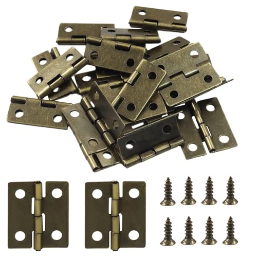 50 Pack 18x15mm Mini Hinges with Screws, Antique Bronze - color: Bronze