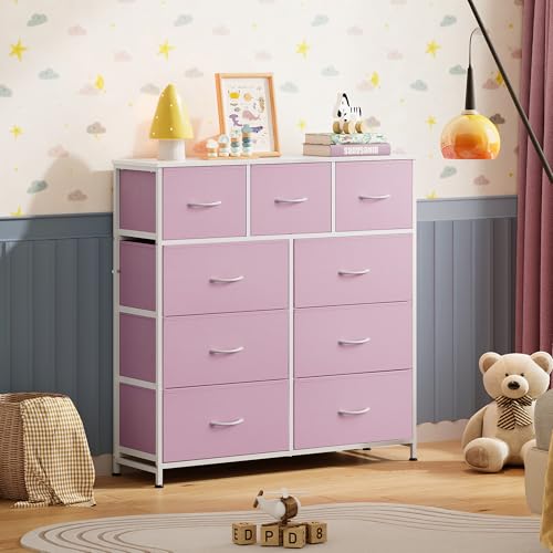 WLIVE 9 Drawer Dresser for Bedroom, Tall Chest of Drawers, A-Pink - color: A-pink