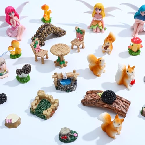 ONEST 29 Pieces Miniature Fairy Garden Accessories Small Fairy Figurines Hand Painted Fairies Figures for Car Decor Garden Flower Pot Birthday Cake Topper - style: Fairy Garden