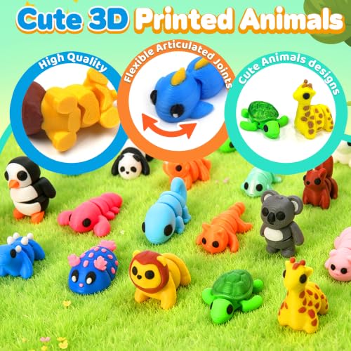 30Pcs 3D Printed Animals Set for Kids, Mini Little Animals Figures for Party Favors Gifts Pocket Fidget Toys Bulk, Goodie Bag Stuffers Classroom Birthdays Rewards for Toddlers Desk Office Pet Decor - color: Colorful 30pc