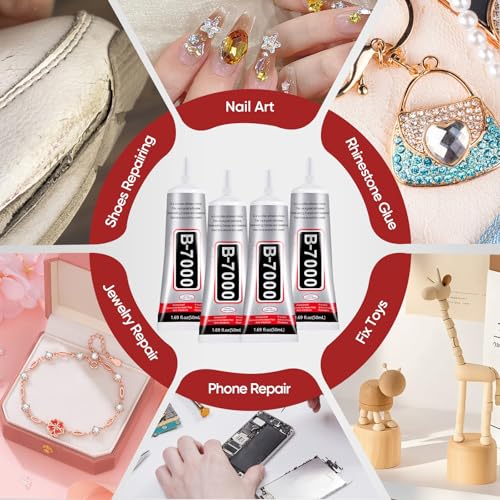 4 PCS 50ml B7000 Glue Clear with Precision Tip, Bedazzling Glue - size: 50ml 4pcs