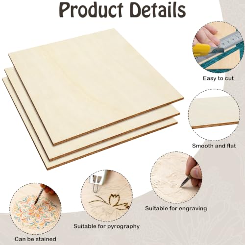 Blisstime 16PCS 6x6 Inch Wood Squares Unfinished Square Wood Pieces for Crafts,Painting, Writing, DIY Supplies, Engraving and Carving, Home Decorations (6x6 Inch 16Pcs) - size: 6x6 Inch 16Pcs