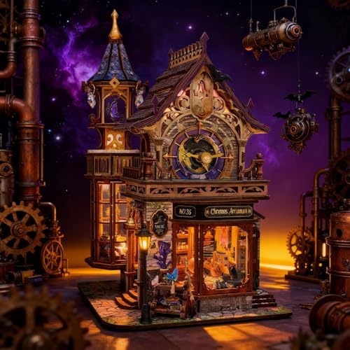 3D Wooden Puzzle for Adult, 3D Puzzle DIY Miniature House Kit for Adult, Booknook with LED Light, 3D Wood Puzzle Gifts for Family, Friend, Bookshelf Deco(Magic Club) - color: Magic Club