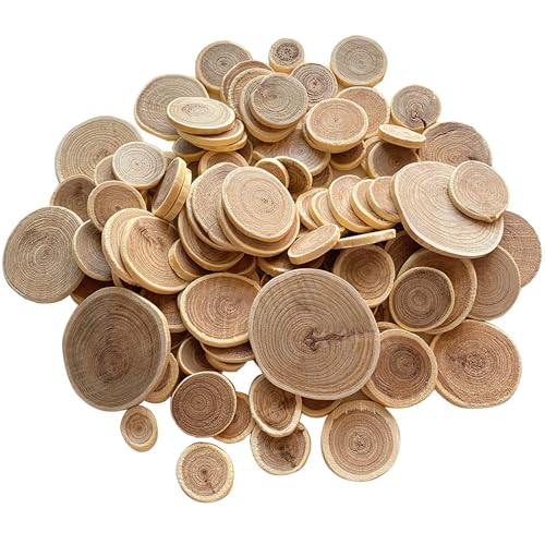 MUXGOA 1"-2.5" Mini Wood Slices,15OZ Natural Unfinished Wood Tree Bark Round Log Discs for Home Hanging Decorations,Arts & Crafts,DIY Christmas Ornaments (Assorted Size)