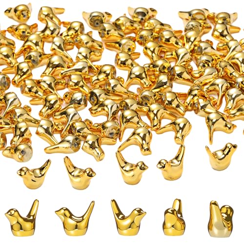 Sieral 150 Pcs Gold Mini Bird Figurines Miniature Resin Bird Statues - color: Gold