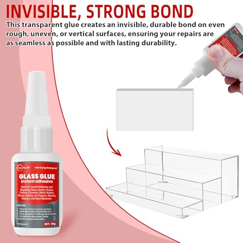 CalPalmy 2-Pack 20g Clear Glass Glue, Fast-Setting Transparent Adhesive with Precision Tips, Strong Invisible Bond for Glass Repair, Acrylic, Jewelry, Ceramics, Crafts & DIY Projects