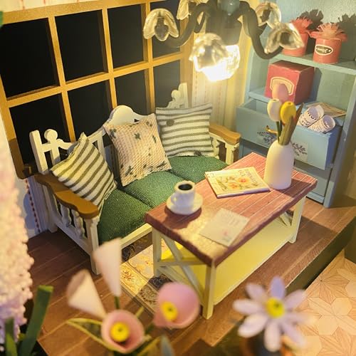 MAGQOO Miniature House Kit DIY Miniacture Dollhouse Kits with Furniture and LED 1:24 Wooden Dollhouse Kit (Daray Flower House) - color: Daray Flower House