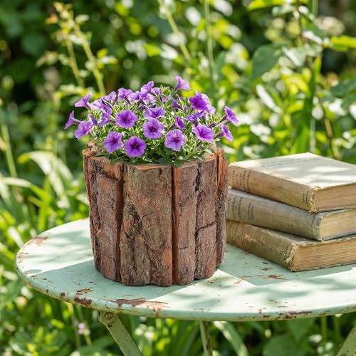NUOBESTY 2 pcs Bark Flower Pot Rustic Succulent Planter Waterproof Log Plant Container Tree Stump Flower Pot for Home Garden Farmhouse Decor Table Centerpiece 4.72 X 4.72 X 3.93 in