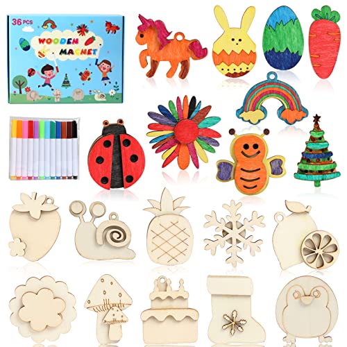 DIY Wooden Magnet 36 Art Craft Supplies Painting Kit for Kids Ages 4-8 8-12