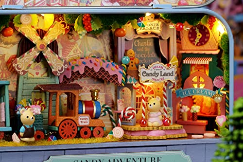 MAGQOO Miniature Dollhouse Kit Box Theater Kit Miniature Room Kit 3D DIY Wooden Doll House Kit with Furniture 1:100(Candy Adventure) - color: Candy Adventure
