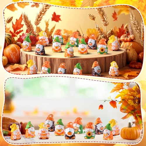 Yaomiao 60 Pcs Mini Fall Resin Gnomes Figures Thanksgiving Mini Statues - style: Fall Multi-color