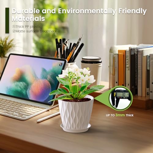 Meowell 5 inch Plant Pots for Indoor Outdoor Plants, 6 Pack Thick Nursery Pots with Drainage Holes and Saucers, 3D Modern Wave Texture Small Plastic Planter Flower Pots, Multicolor - color: Colorful, size: 5 inch 6 pieces