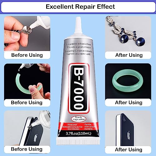 B7000 Adhesive Rhinestones Glue for Crafts, 2PCS 110ml / 3.7 fl oz with 5 Dotting Pen Tool, Wax Pencil and Tweezer, Jewelry Glue for DIY Craft, Makeup, Shoes, Jewelry Making, Nail Art - color: 2 PCS × 110ml Each