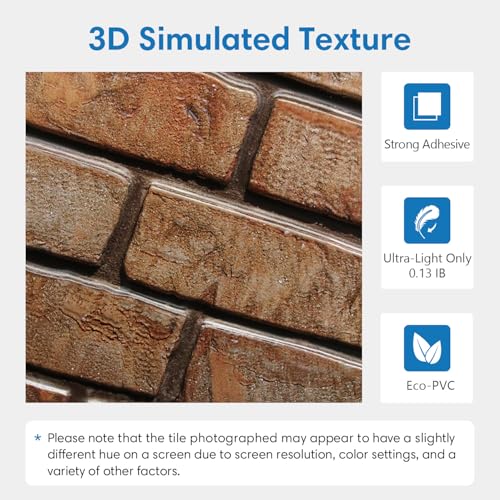 COMSTICKC 3D Peel and Stick Faux Brick Wall Panels for Quick DIY Wall Decor - color: Reddish brown -1
