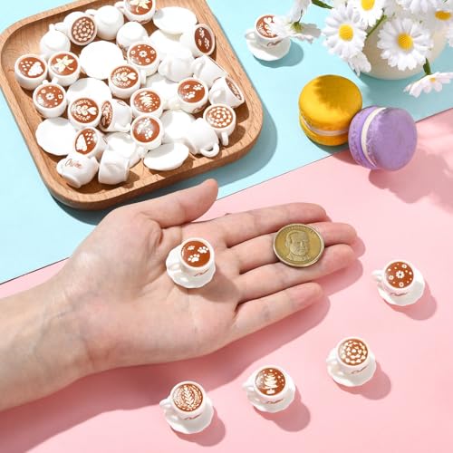 Stiesy 64 Pcs White Plate and Coffee Cup Miniature 9 Styles Tiny Dish Latte Art Ornaments Figurines for Bakery Showcase Coffee Shop Counter Decor - color: White Plate and Coffee-64pcs