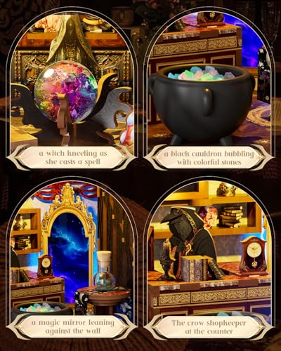 Book Nook Kit, 3D Wooden Puzzle for Adult, DIY Miniature House Kit for Adult, Booknook with LED Light, Gifts for Family, Friend and Book Lovers, Bookshelf Decor(Magic Shop) - color: Magic Shop
