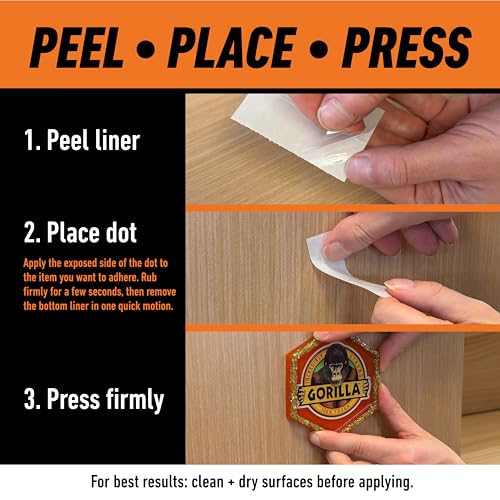 Gorilla Adhesive Dots, Double-Sided, Clear, 0.5" Diameter, 150 Pieces - size: 1 - Pack
